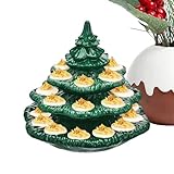 Genérico Plato de Huevos Rellenos con Forma de árbol,Plato de vajilla navideña Reutilizable con Tapa,Plato de Aperitivo Festivo para Fiesta de té y Brunch
