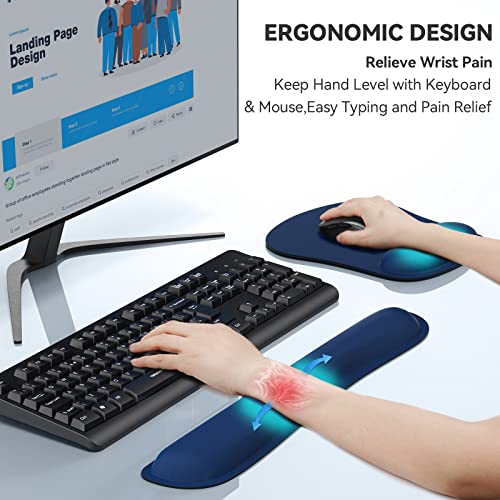 Image of TECKNET Keyboard Wrist Rest and Mouse Pad with Wrist Support, Memory Foam Set for Computer /Laptop /Mac, Lightweight for Easy Typing & Pain Relief Ergonomic Mousepad,Blue