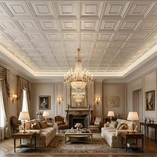 Image of Kayra Decor PVC Ceiling Panel 60x60 cm|Square Panel|White|12 Tiles Cover 48 Sq Ft| Modern False Ceiling|Royal & Elegant Finish