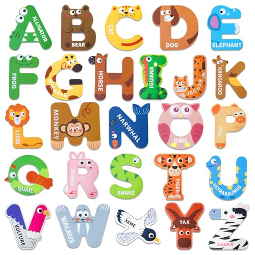 Magnetic Alphabet Fridge Magnets with Colorful Animal Designs for Toddlers & Kids Ages 3-5 - Great for Home and Classroom Letter Recognition & Spelling Practice - Ideal Preschool Gift