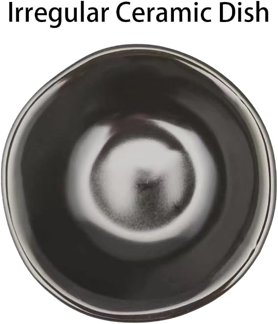 Black Ceramic Dipping Sauce Dishes,Matte Black Sushi Soy Sauce Dipping Bowls, Appetizer Plates with Irregular Edge,Tiny Side Dish for Kitchen Home Housewarming gift