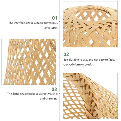 Image of ARTIBETTER Rustic Woven Bamboo Lampshade 9.84X9.84X7.28In Pendant Light Cover Softens Bright Light Replacement Lamp Shade for Ceiling Lights Home Decor