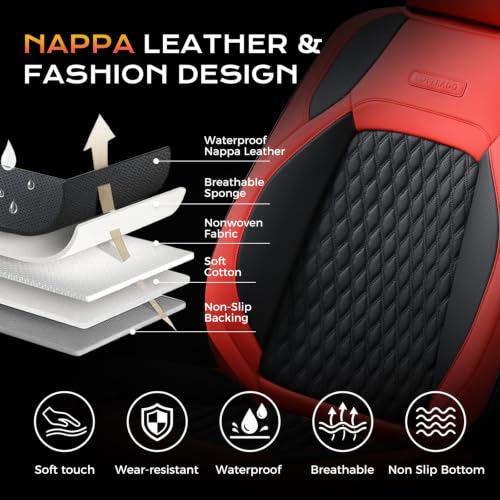 Image of Coverado Seat Covers Full Set for Jeep Wrangler 2 Door, Waterproof Car Seat Covers for Truck Automotive Seat Covers Custom Fit for 2013-2017 Jeep Wrangler JK Seat Covers, Red