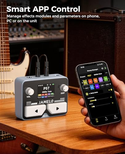 Image of JAMELO Pocket Guitar Multi Effects Pedal, with 125 Effects, 99 Presets, 30 Amp Modeling, IR Loaders, Looper 100 Drum Rhythms BT Audio USB OTG Support Rechargeable Guitar Effects Processor (Gray)