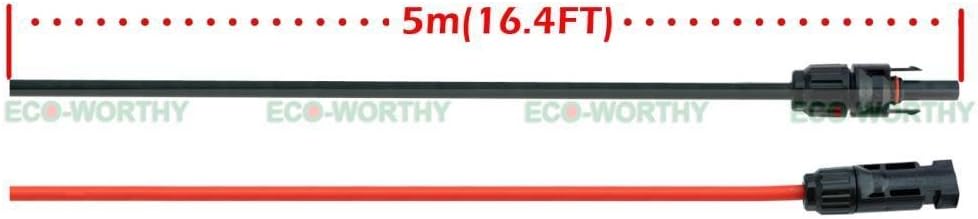 ECO-WORTHY 16FT 11AWG Solar Cable with Female and Male Connector Solar Panel Adaptor Kit Tool Extension Wire with Connector (16FT Red + 16FT Black)