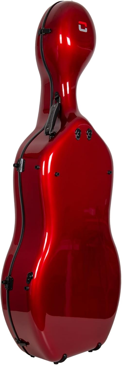 Crossrock Professional 4/4 Carbon Fiber Cello Case | 6lb Ultra-Light TSA Hardshell | Adjustable Magic Pads & Anti-Scratch Cover | Gloss Crimson Finish