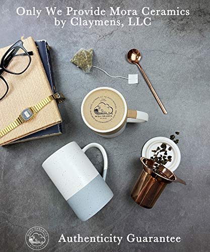 Mora Ceramics Tea Mug with Loose Leaf Infuser, Spoon and Lid, 12 oz, Microwave and Dishwasher Safe Coffee Cup - Rustic Matte Ceramic Glaze, Modern Herbal Tea Strainer - Great Gift for Women, Flint