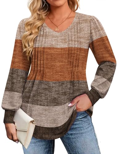 Image of IN'VOLAND Womens Plus Size Shirts V Neck Puff Long Sleeve Tops