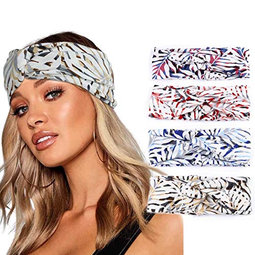 Bohend Boho Headbands Wide knotted Hair Bands Fashion Printing Bandeau Travel Stretchy Cotton Headband Yoga Sport Hair Accessories for Women and Girls (E)