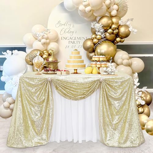 Image of B-COOL Light Gold Rectangle Sequin Tablecloth: 60x102 Inches Sparkle Tablecloth for Outdoor Ramadan Party Banquet Anniversaries Decorations