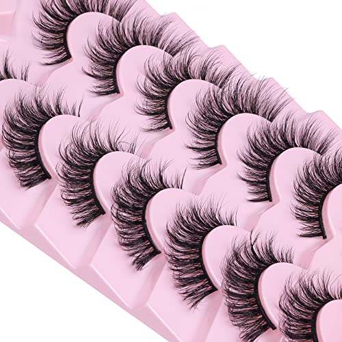 Mink Lashes Fluffy Manga Lashes Natural Look 3D Eyelashes 17Mm Cat Eye Wispy 7 Pairs False Eyelashes Pack Faux Mink Eyelashes By Fanxiton #TOP1