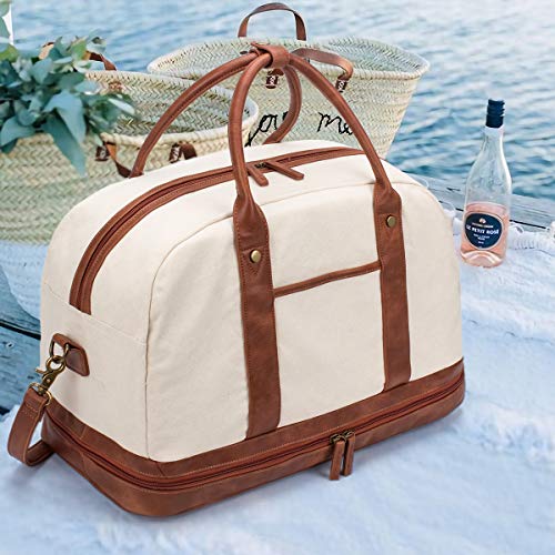 Weekender Bag for Women Canvas Overnight Bag Large Travel Tote Bag Carry on Shoulder Duffle Bag With Shoe Compartment,Perfect for Travel/Daily Use/Birthday Gift