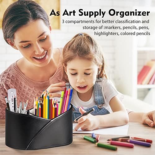 BLIENCE PU Leather TV Remote Holder,Ingot Shape Remote Control Holder with 3 Compartments,Desk Remote Caddy Storage Organizer for Controller, Media Player,Mobile Phone Office Stationery Storage
