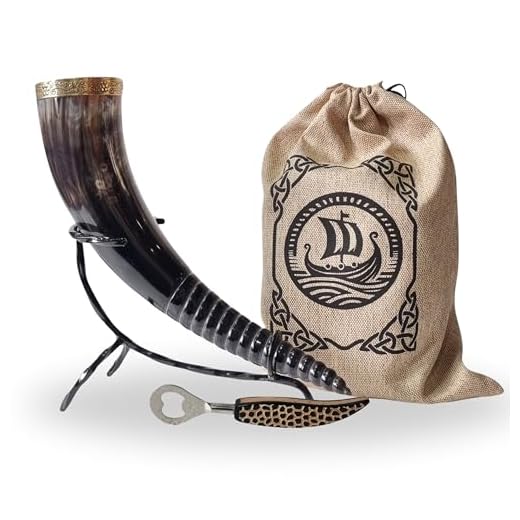Viking Drinking Horn With Metal Stand | Medieval Beer Horn Tankard Mug | 16oz -18oz capacity | Highest Quality Horn Cup/Stein | Perfect Gift