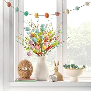 HOHOTIME 6pcs Artificial Easter Stems with Eggs & Carrots, 16.5in Spring Floral Picks for Vase, Pink Yellow Blue Easter Table Centerpieces Home Decor, Plastic Foam Easter Decoration Twig Branches HOHOTIME 6pcs Artificial Easter Stems with Eggs Carrots 165in Spring Floral Picks for Vase Pink Yellow Blue Easter Table Centerpieces Home Decor Plastic Foam Easter Decoration Twig Branches