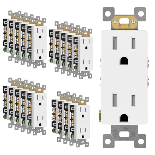 Image of ENERLITES 20 Pack Matte White Decorator Receptacle, Standard Electrical Wall Outlet, 15A 125V, Self-Grounding, 2-Pole, 3-Wire, 5-15R, UL Listed, 61502-TR-MW, Tamper Resistant