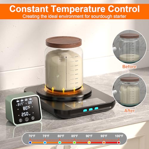 Image of Sourdough Starter Warmer Mat - 24H Timer - Precise 1F Thermostat Control (70-110F) - Smart Memory Warming On /Off - Warming Heating Pad for Sour Dough Starter (Black)