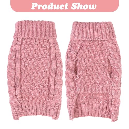 Image of Turtleneck Small Dog Sweaters - Valentine Classic Cable Knitwear Winter Coat for Small Medium Dogs Male Female Puppy Dog Cold Weather Clothes Girls Boys, Light Pink, S /M