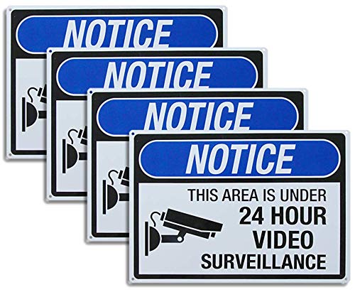 Dxsigns4-Pack No Trespassing Video Surveillance Sign,Video Audio Surveillance Sign,Big Metal10"x14" Rust Free,30-mil Aluminum Uv Printed,4 pre-drilled Holes.Durable/Weatherproof for House and Office