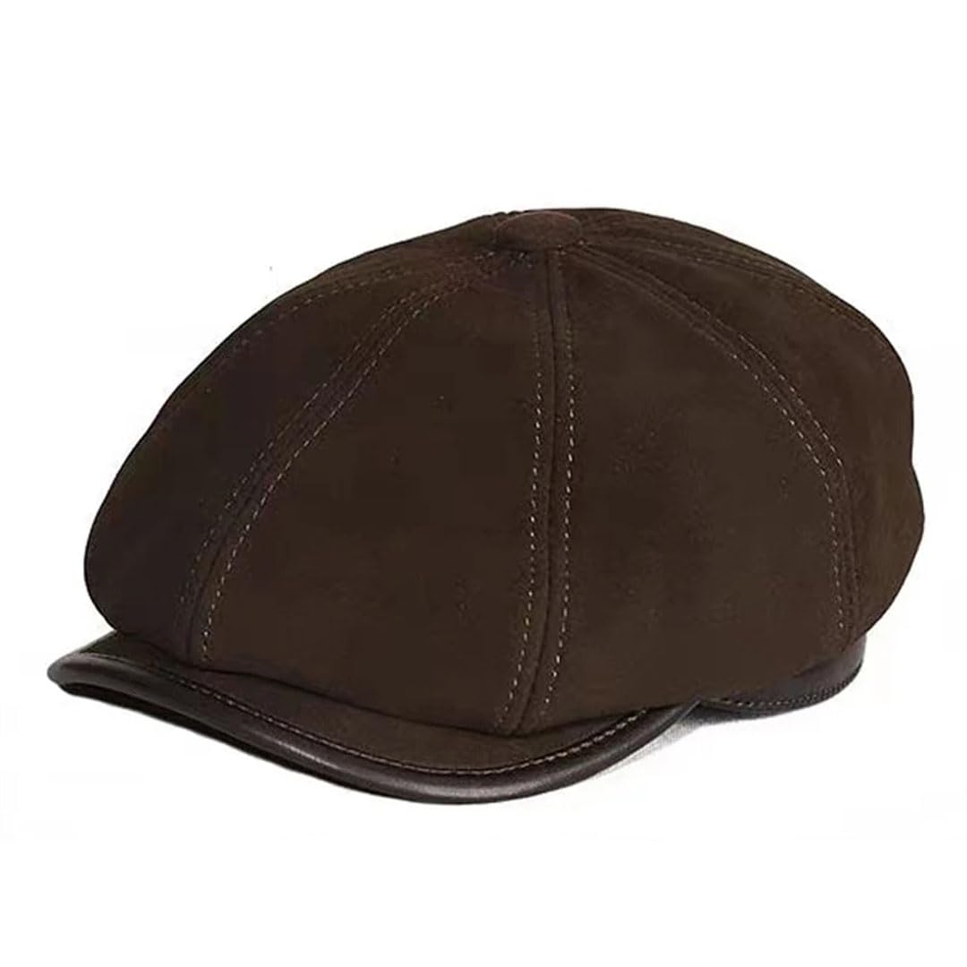 Boina de piel de ante para hombre, 100% ante de oveja, gorras octogonales