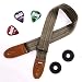 Guitar Strap for Acoustic, Electric and Bass Guitars, Fits also Mandolins and Ukuleles by Hola! Music, Pro Series with Genuine Leather Ends, Pick Pocket, 3 Picks and 2 Strap Locks - Navy Green