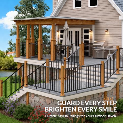 Image of Egadis 1 Pack 42 in. H x 8 ft. W Porch and Deck Railing Kit Without Post, Black Textured AAMA 2604 Powder-Coat Finish Modular Aluminum Railing System for Outdoor Decks, Porches & Balconies (1 Panel)