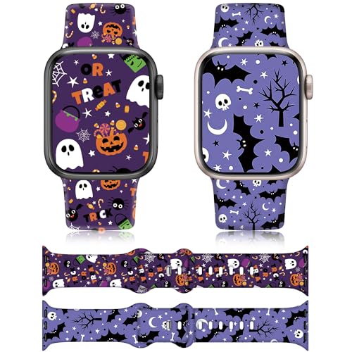 Melyis 2 Pack Halloween Watch Bands Compatible with Apple Watch Band 45mm 44mm 42mm 49mm Soft Silicone Replacement Strap for Women Men Bracelet for iWatch Series 11/10/9/8/7/6/5/4/3/2/1/SE/Ultra/Ultra 2