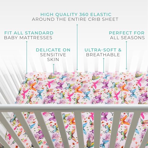 Image of Posh Peanut Baby Crib Sheets for Boys & Girls - Viscose from Bamboo Crib Sheets for Standard Baby Mattresses (52 inch X 28 inch X 9 inch) Watercolor Butterfly