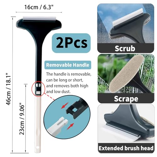2 STK Reinigungsbürste für Fliegengitter Professionelles Werkzeug zur Reinigung von Fensterreiniger 2 in1 Fensterabzieher und Einwascher mit Griff,Nass und Trockenglasreinigungsbürste (Grün)