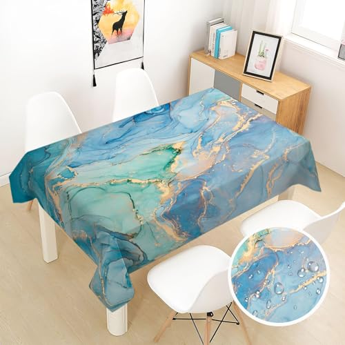 Nappe 3D rectangulaire en polyester bleu effet marbre 140x180 cm