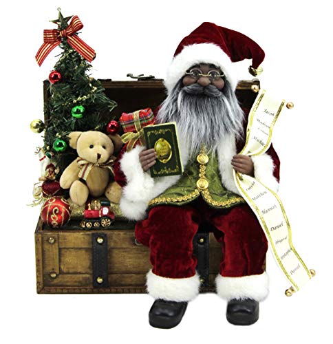 Windy Hill Collection 12" X 12" X 12" Ethnic Christmas Santa On Wood Chest Loaded With Toys 169010A #TOP9