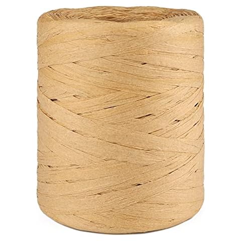 jijAcraft 200m Raffiabast Papierband, Natur Papier Bänder, Bast Raffia Natur Papier Packschnur für Geschenkverpackung, Weben, Dekoration und Gärtnern Cover