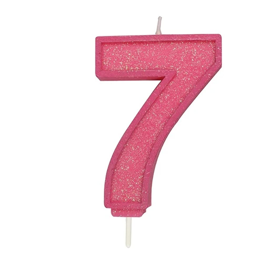 CULPITT Sparkle Number Candles for Cake & Cupcakes, Single Numbers from 0-9, Say Happy Birthday with These Candle Sparklers, Celebrate Birthdays & Anniversaries with Flair - Pink 7