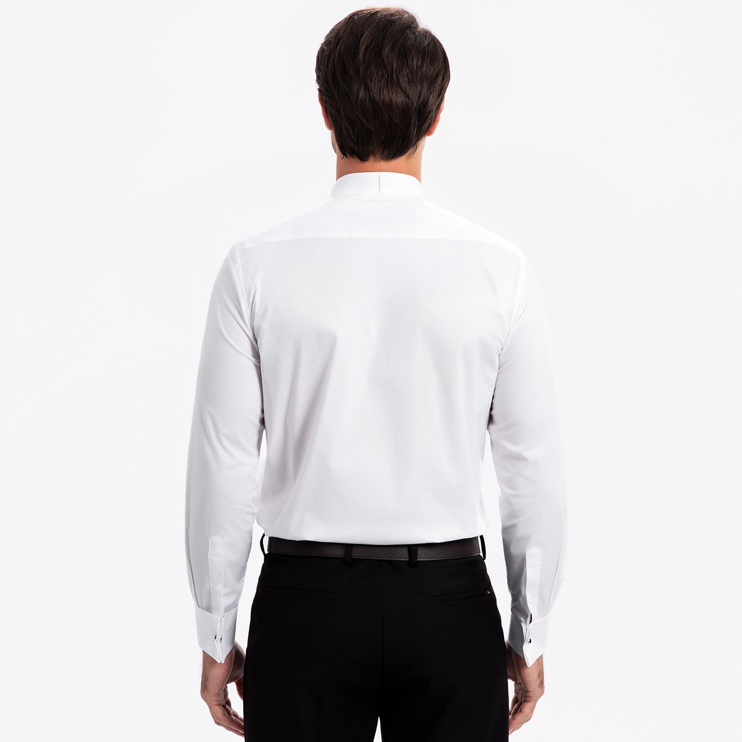 Camicia da smoking da uomo, bianca, collo ad aletta, petto plissettato, polsini francesi, elastica ed elegante, per occasioni formali