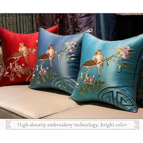 Chding XY-02 Faux Silk Silky Satin Throw Pillow Cover Embroidery Bird Flower Scene Pattern thumb #6