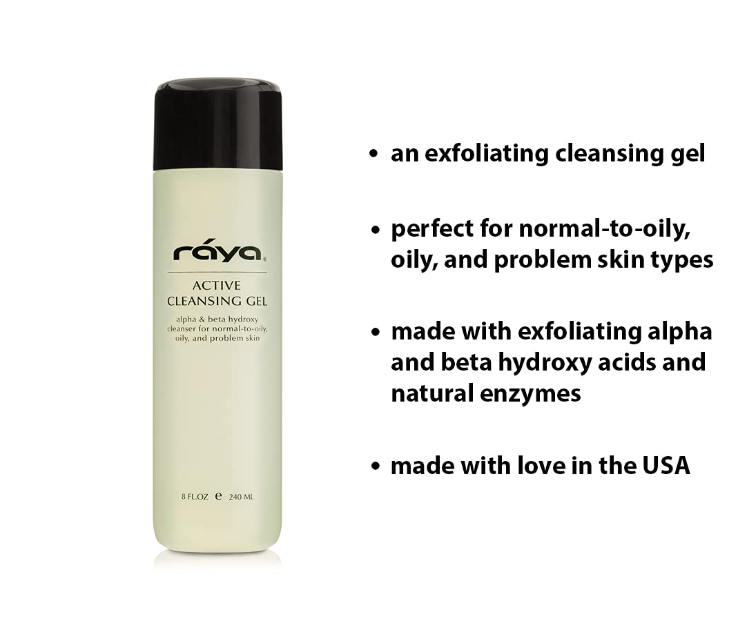 RAYA Active Facial Cleansing Gel with AHA and BHA 8 oz (G-107) | Oil-Free and Exfoliating Deep Pore Gel Cleanser for Oily and Break-Out Skin | Made with Alpha and Beta Hydroxy Acids : Beauty & Personal Care