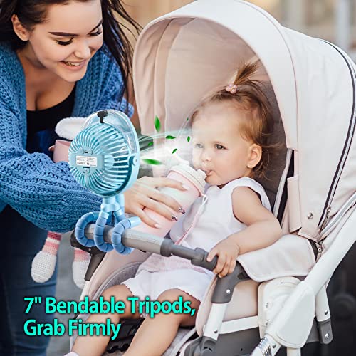 Portable Stroller Fan With Mist, Rechargeable Misting Fan With Water Spray, 270° Pivot Personal Mister Fan With Flexible Tripods For Cooling Outdoor Travel Beach Umbrella Wagon Crib Treadmill Car #TOP2