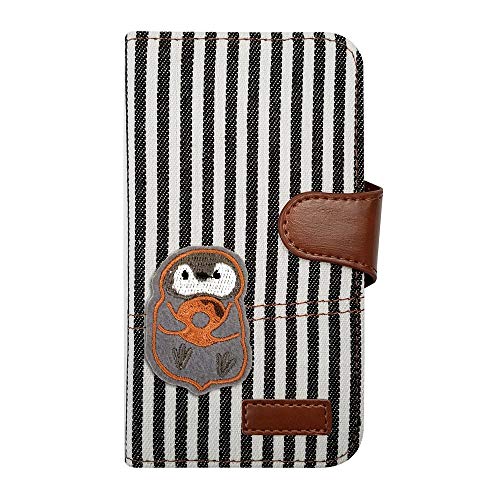 【moimoikka】 iPhone 17Pro アイフォン17プロ 対応 ケース 手帳型 子ペンギン 動物 キャラクター かわいい ペンギン アニマル ヒッコリー(ブラック) ワッペン 刺繍 生地 布 ファブリック カード収納 フリップ カバー スマート
