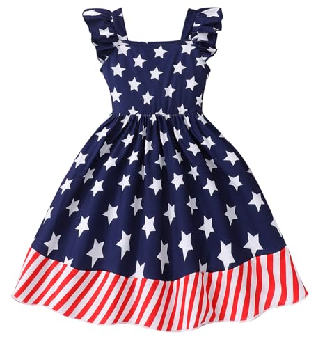 Toddler Girls Summer Dresses Ruffle Sleeveless Square Neck Dinosaur Unicorn Sundress Girls Flutter Sleeve Casual Dress 2T-8T