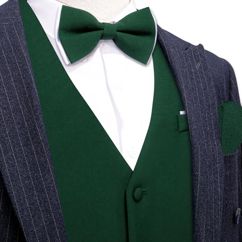 Image of Barry.Wang Mens Suit Vest Bow Tie Set 4PCS Formal V-neck Slim Fit Casual Solid Color Waistcoat Wedding Party Tuxedo