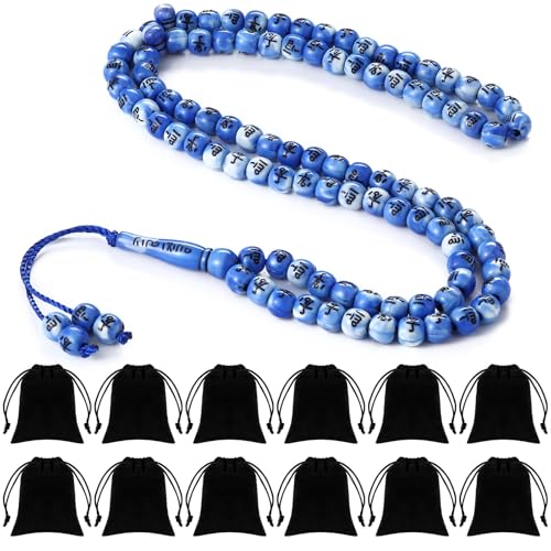 Image of Ferreve 12 Sets Muslim Tasbih 99 Rosary Prayer Beads 8mm Islam with Allah Names Engraved for Muslim Gift, Islamic Ceremony Religious Gift for Men and Women(Blue)