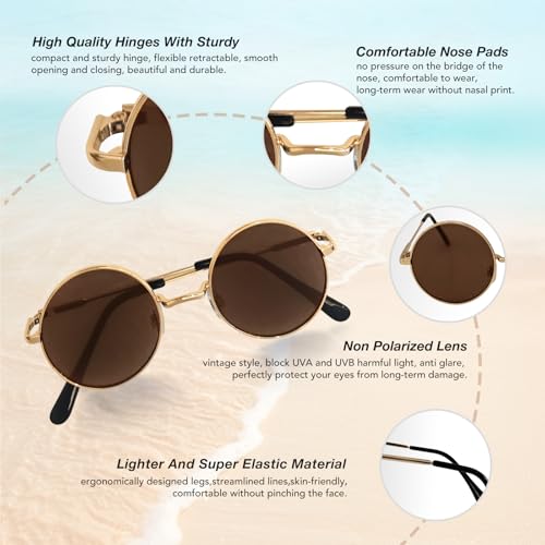Vintage Round Sunglasses for Outdoor Beach Driving and Daily Use Classic Trendy Sunglasses Polarized Fashion Eyewear(Gold-Gray,Stainless Steel)4
