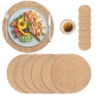 Round Woven Placemats Set of 6, 13 inch Plate C...