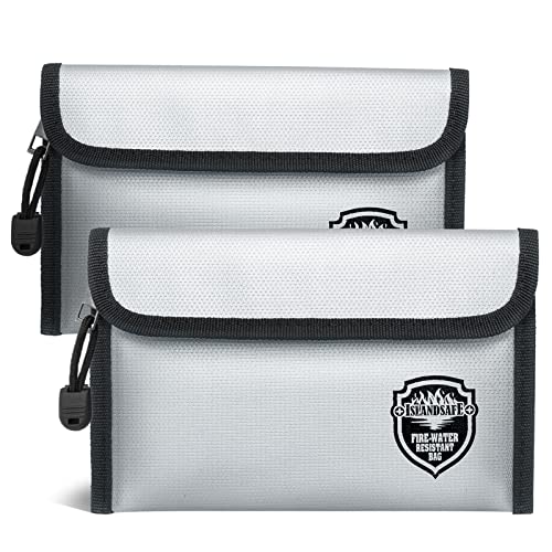 Islandsafe Fireproof Document Bag (5X8 Inch), 2Pack Waterproof Money Bag Pocket With Zipper Closure, Storage Pouch For Valuables, A4 A5 Document File, Cash, Credit Card, Passport (2Pack, Grey) #TOP24