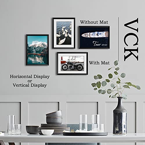 Image of VCK 5x7 Metal Black Picture Frames with Mat for 4x6 Photo or 5x7 without Mat, Aluminum Photo Frame with Tempered Real Glass, Tabletop or Wall Hanging
