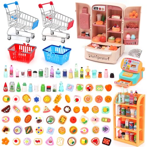 138 PCs Mini Shopping Cart Basket Miniature Food Drink Bottle Sup...