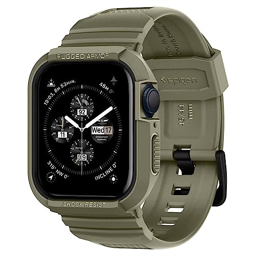 Spigen Cover con Cinturino Rugged Armor Pro Compatibile con Apple Watch Case with Band Series 9/8/7 (45mm) and Series 6/SE/5/4 (44mm) - Vintage Khaki