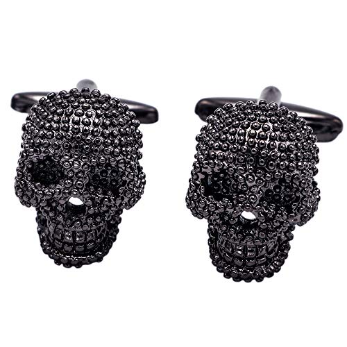 Cool Skull Cuff-Links for Men, Halloween 3D Skeleton Cufflinks, Punk Skulls Cuff Studs Button for Young Men Theme Party Grooms, Groomsmen Gift, Pirate & Punk Style Gothic Gun Metal Black clasp4