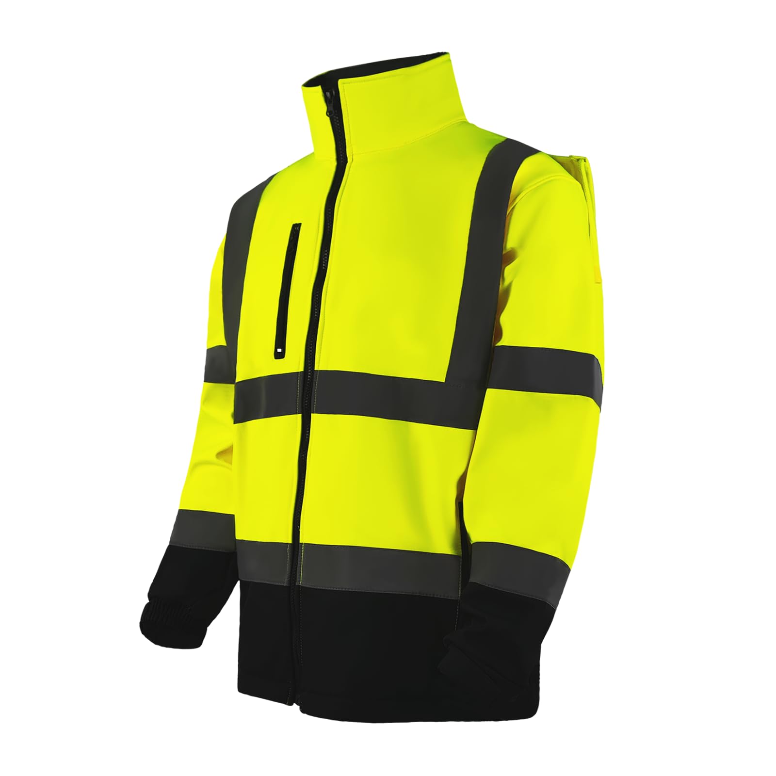 LOVPOSNTY Safety Softshell Jacket Waterproof for Men, Reflective Winter Coat Windbreaker Fleece Lined(Yellow,2XL)