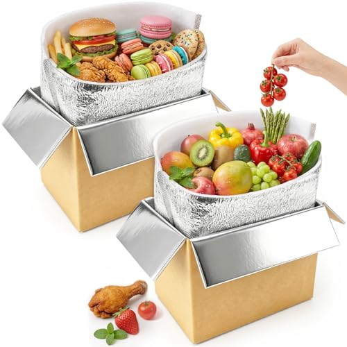 Image of Convivium 2 Pack Insulated Shipping Boxes with Aluminum Foil Liner and 2 Foil Bags, Thermal Cooler Mailing Boxes for Hot & Frozen Food Delivery (2, 12 * 5.5 * 7.5 inches)